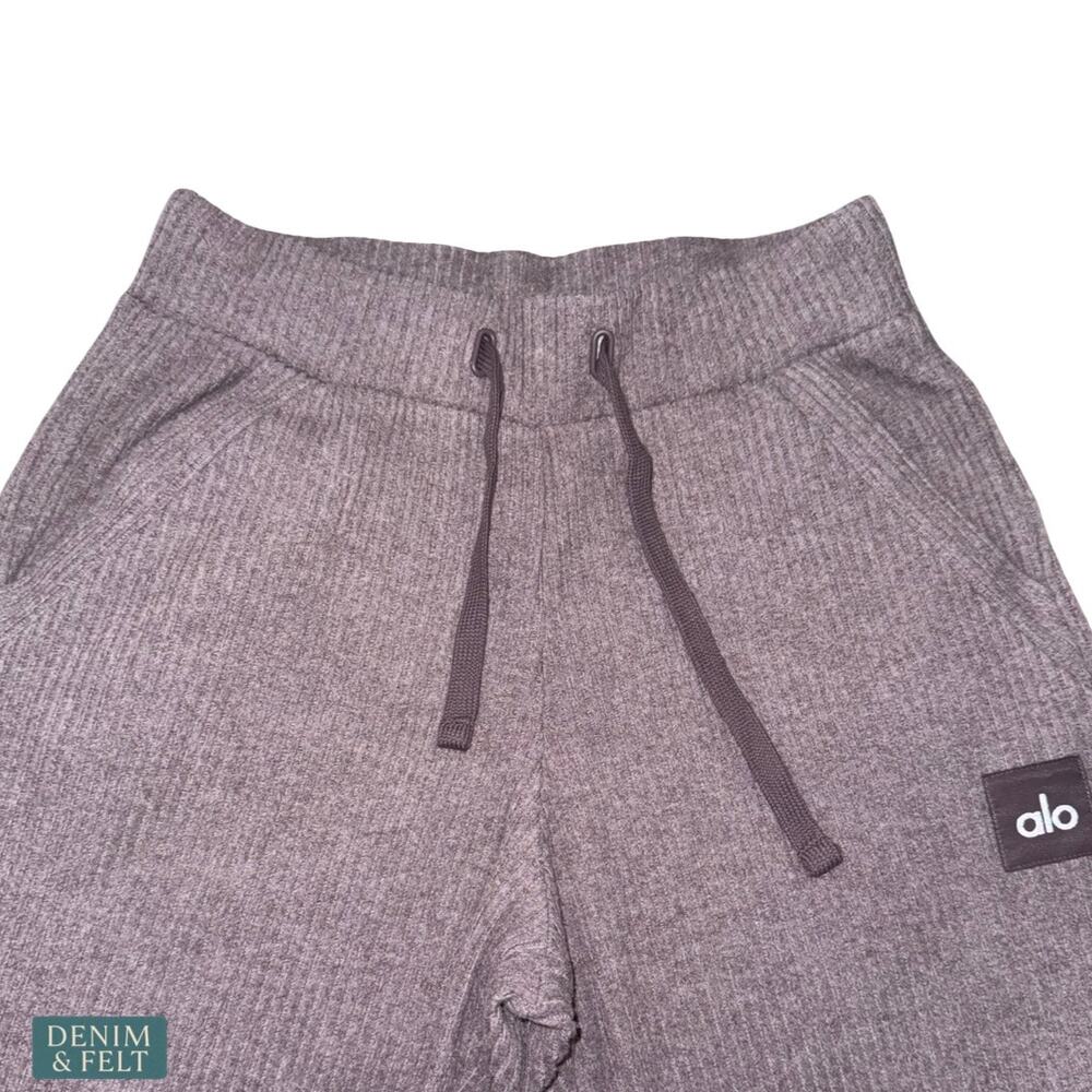 Alo Yoga Muse Ribbed Knit Sweatpants Raisinette Heather Lounge Cozy Minimal Luxe - Picture 7 of 11